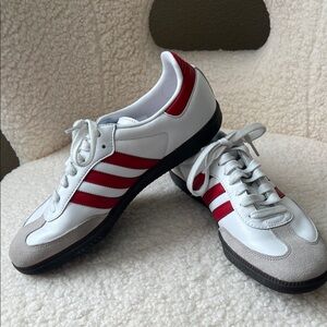 Adidas Men's/Women’s Samba White and Red Striped Sneakers